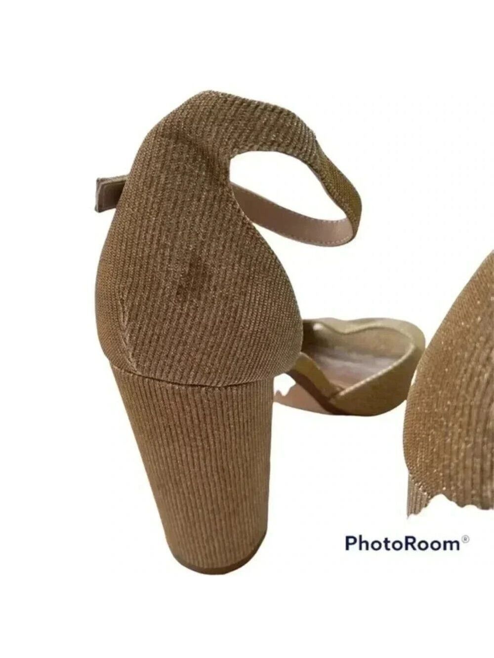 Betsey Johnson Jess Gold Sparkle Sandal Heels size 8.5 - Picture 11 of 13